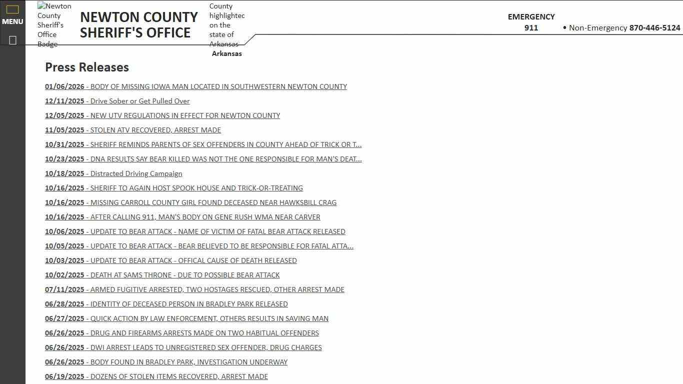 Press Release Full List - Newton County Sheriff AR